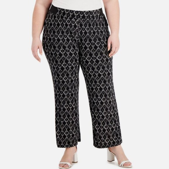 INC International Concepts Nomad II Shibori - Wide Leg Jersey Knit Pants - 1X - Picture 1 of 12